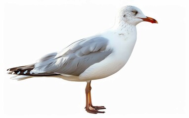 Obraz premium Lifelike Beauty Seagull with Detailed Feathers Isolated on White Background.