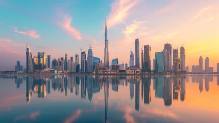 Foto op Plexiglas The skyline of Dubai, United Arab Emirates, is portrayed, highlighting the city's iconic buildings and modern architecture © Orxan