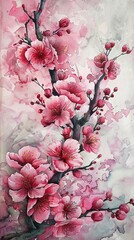 Blooming cherry blossoms, watercolor style