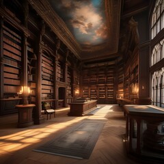A magical library filled with ancient tomes and mystical artifacts2 - obrazy, fototapety, plakaty