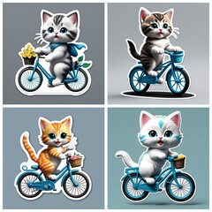 Diseño de pegatinas 3d gatitos en bicicleta 