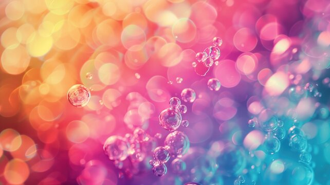 Colorful abstract background with soft bokeh and bubbles in pink orange tones.