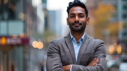 Confident Indian Man Exuding Success in Business Casual Attire on Downtown Toronto Street