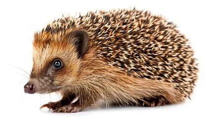 Obraz premium Lone hedgehog isolated on simple white background for optimal visibility in searches