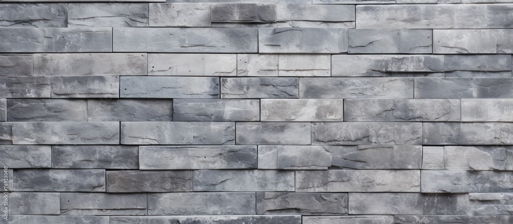 Poster a closeup of a grey brick wall showcasing the rectangular brickwork pattern. the building material u