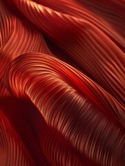 Red silky pleated fabric with gold light and sparkle.  - obrazy, fototapety, plakaty