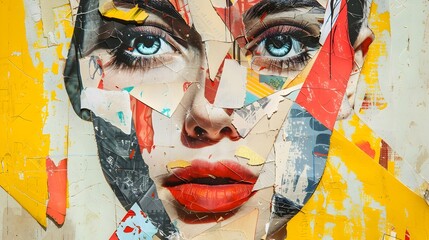 Modern Art Collage Portrait: A Trendy Blend of Colors and Geometry in a Woman and Man's Expressive Depiction