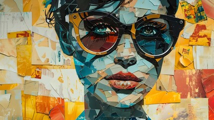 Modern Art Collage Portrait: Stylish Woman and Man in Vibrant Paper Assemblage