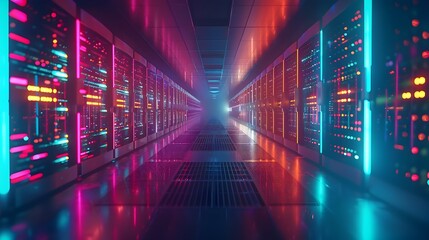 Futuristic Data Center Glowing with Advanced Cloud Computing Technology