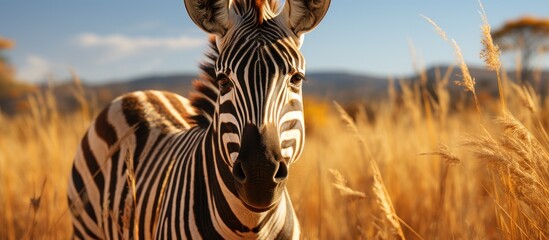 Zebra in the savannah at sunset - obrazy, fototapety, plakaty