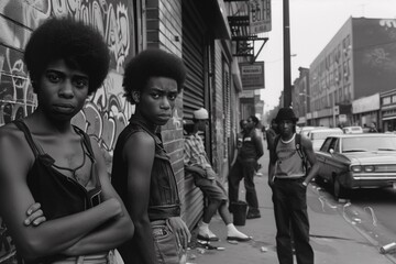 Gang members on a street in 1980s - 769231497