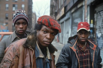 Gang members on a street in 1980s - 769231498