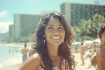 Old photo of a young woman in Hawaii smiling - 769231611