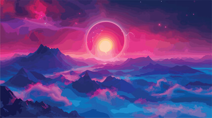 Abstract fantasy neon space landscape