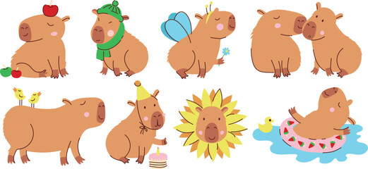 Vector Set of cute capybaras