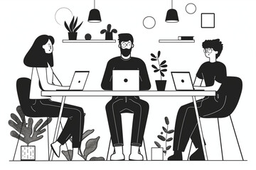 Fototapeta premium Modern Office Illustration, Co-working Space Artwork, Minimalist Office Scene