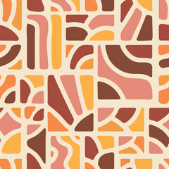 Retro abstract wallpaper print. Soft geometric shapes home decor design inspired by Scandinavian and Mid-century aesthetics. Groovy seamless pattern in pastel tones. Vector illustration