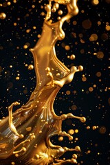 splash of liquid gold paint with sparkles on a black background 