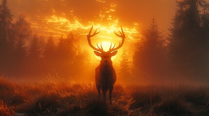 a deer is standing in a field with the sun shining through its antlers