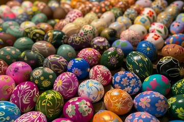 Fototapeta na wymiar Kaleidoscope of Elaborately Decorated Easter Eggs