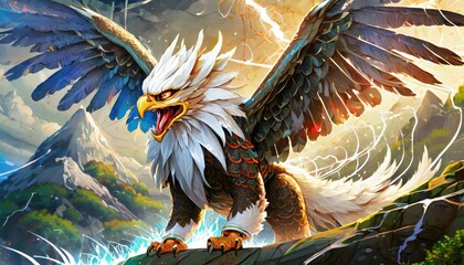 A powerful griffin that commands the storms. Its feathers crackle with static electricity