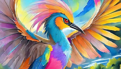 Obraz premium A bird with extraordinarily long tail feathers that can manipulate the wind. 