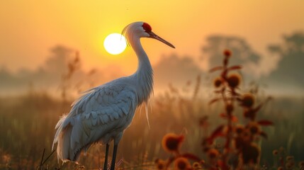 Naklejka premium African Wattled Crane With Red Head, Wildlife From Botswana Africa. Big Bird in the Nature Habitat - Generative AI