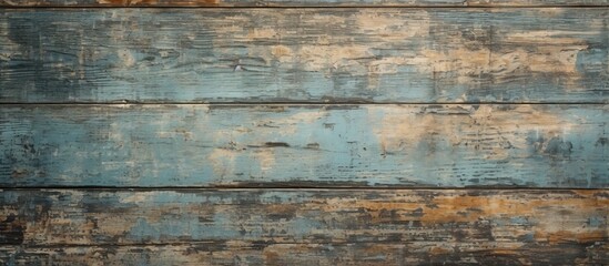 Fototapeta premium A detailed shot capturing the texture of a blue wooden wall with a brick wall in the background, showcasing the contrast between the two building materials