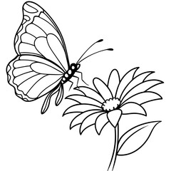 Flower And Butterfly outline silhouette vector art illustration 