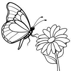 Flower And Butterfly outline silhouette vector art illustration 
