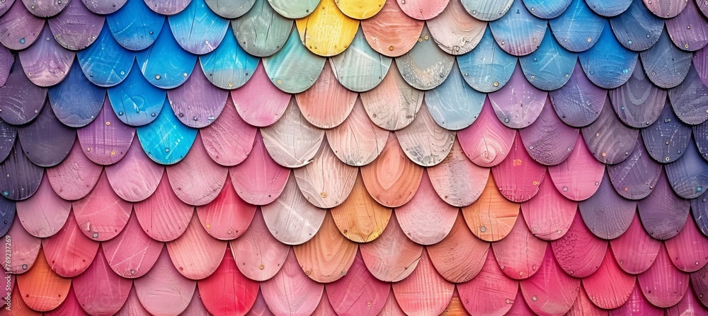 Poster vibrant abstract wood texture with colorful mosaic veneer tiles creating a dynamic background