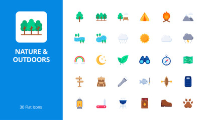 Nature and outdoors activities flat icon set