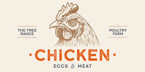 Chicken, hen head. Label, tag - 769238069