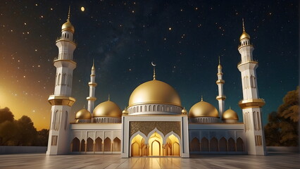 Fototapeta na wymiar a mosque with golden moon and stars ornament