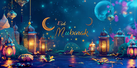 eid mubarak greeting card, Eid Mubarak - obrazy, fototapety, plakaty