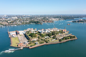 Cockatoo island in ther middle of the Parramatta river, Sydney, Australia.