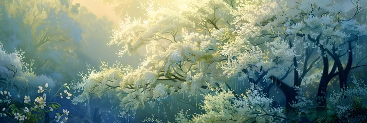 Rolgordijnen Blooming white acacia in spring forest  © Ziyan