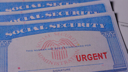 5 photo of social security card ssn with urgent stamp concept