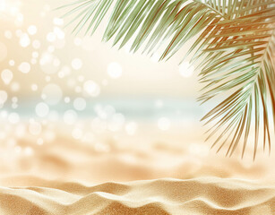 Summer vacation and travel concept. Palm trees both sides, sand and sea. Blurred (bokeh) back...