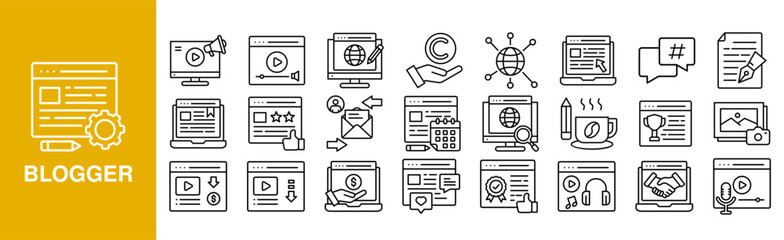 Blogger  Icon Set For Design Elements, online, influencer, internet, blog, woman	