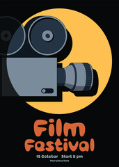 Movie and film festival poster template design with vintage film camera