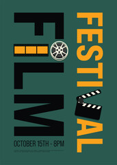 Movie and film festival poster template design with vintage film equipment