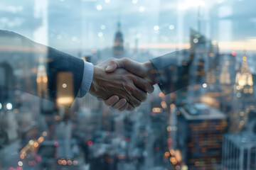 Business Handshake with Cityscape Background
