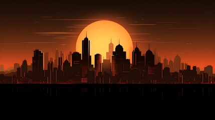City skyline at sunset illustration, Generative AI