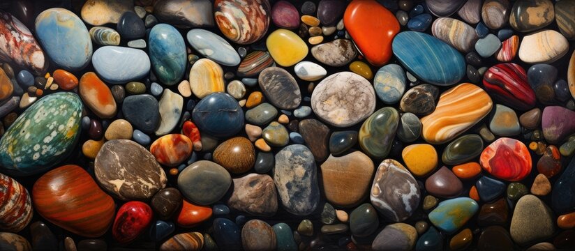 The picture showcases a variety of rocks, each unique in color, texture, and shape. The composition resembles a work of art, capturing the beauty of natural materials through macro photography