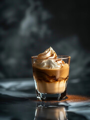 Classic Italian Affogato Coffee Served in a Clear Glass Against a Dark Background