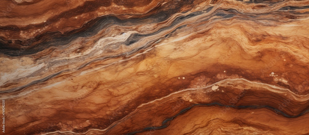 Poster detailed shot showcasing a textured brown and black marble surface with intricate patterns and color