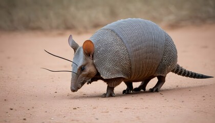 An Armadillo With Its Tail Swishing Back And Forth - obrazy, fototapety, plakaty