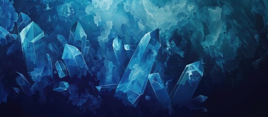 Low poly crystal background in dark blue hues.
