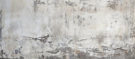 A closeup shot of a buildings concrete wall with peeling paint, creating a monochrome winter landscape art piece in the city, accentuated by snow and freezing temperatures - obrazy, fototapety, plakaty